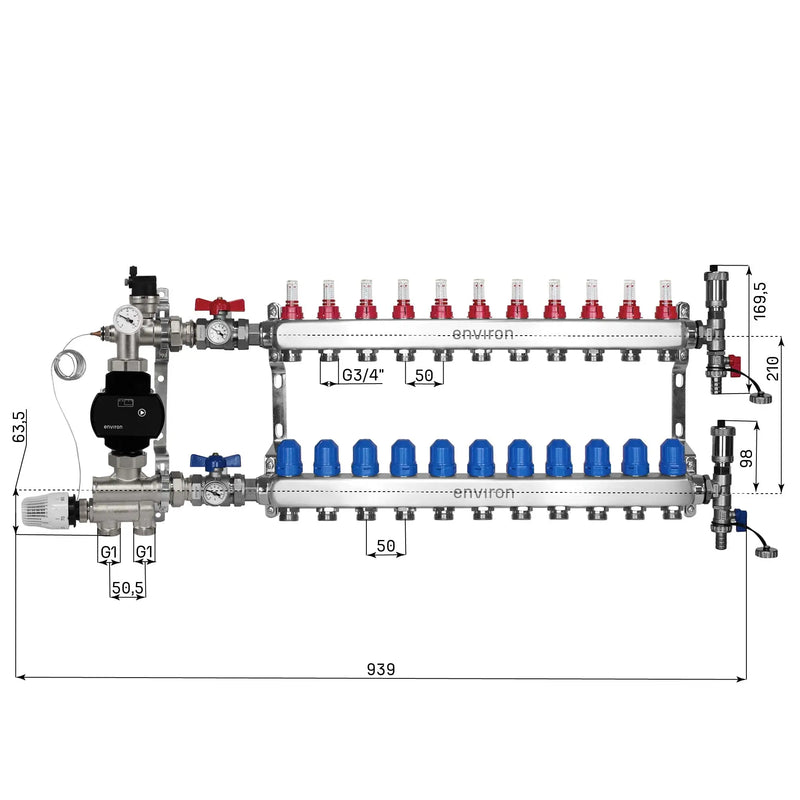 Kit de régulation à valeur fixe M059 avec pompe à haut rendement EcoStar 25/6 et distributeur de circuit de chauffage et accessoires
