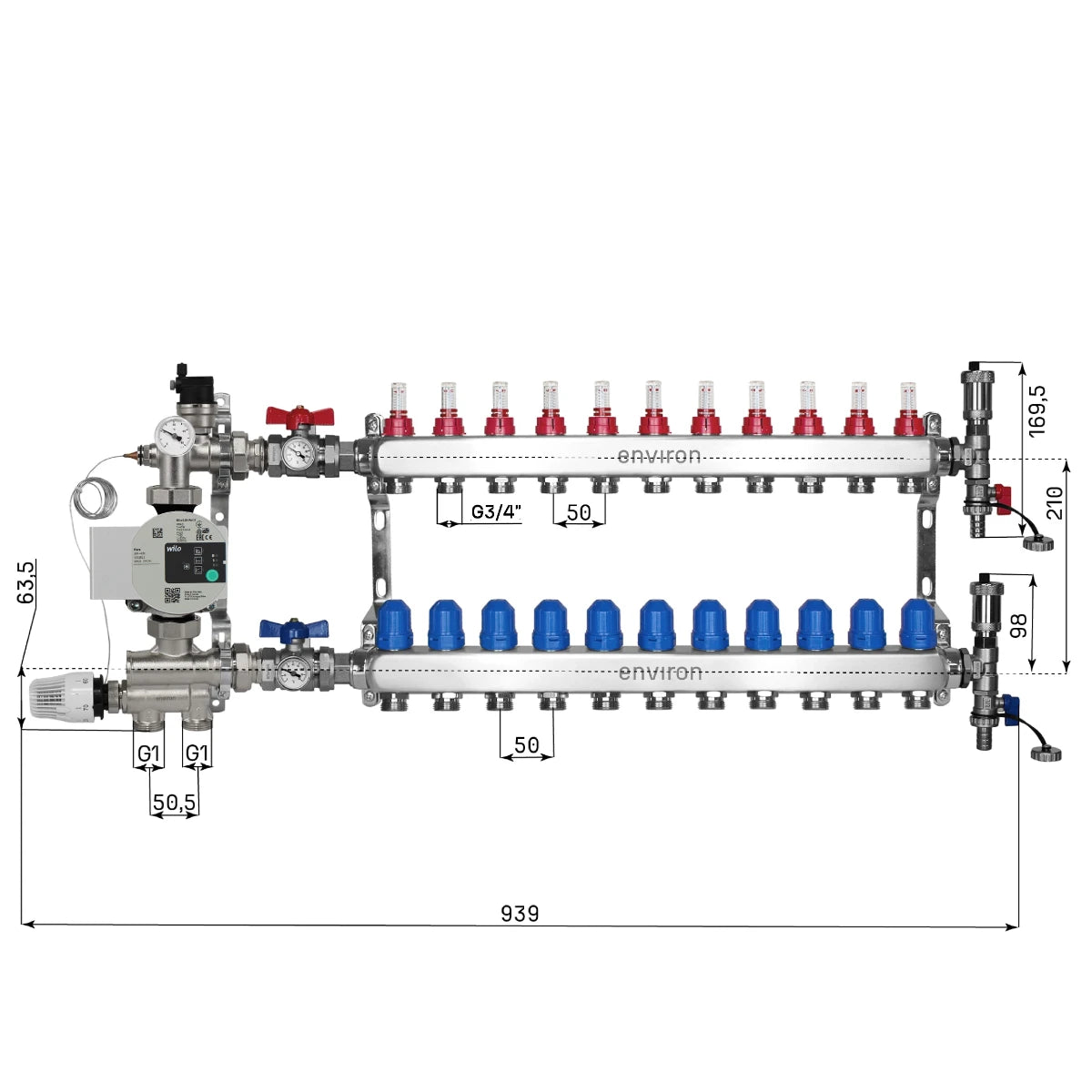 Fixed value control set M059 with EcoStar 25/6 high-efficiency pump and heating circuit distributor and accessories