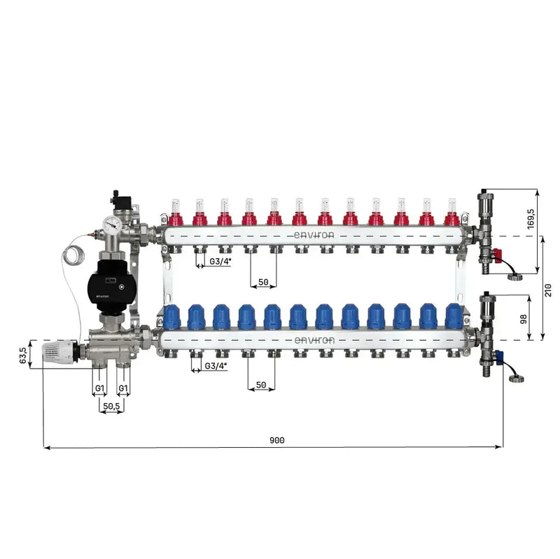 Kit de régulation à valeur fixe M059 avec pompe à haut rendement EcoStar 25/6 et distributeur de circuit de chauffage et accessoires