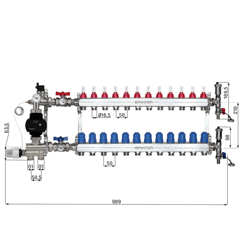 Kit de régulation à valeur fixe M059 avec pompe à haut rendement EcoStar 25/6 et distributeur de circuit de chauffage et accessoires