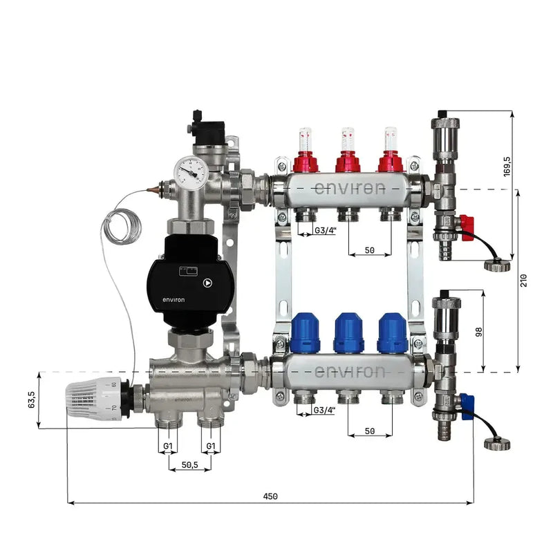 Kit de régulation à valeur fixe M059 avec pompe à haut rendement EcoStar 25/6 et distributeur de circuit de chauffage et accessoires