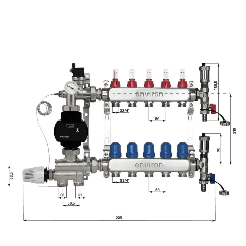 Kit de régulation à valeur fixe M059 avec pompe à haut rendement EcoStar 25/6 et distributeur de circuit de chauffage et accessoires