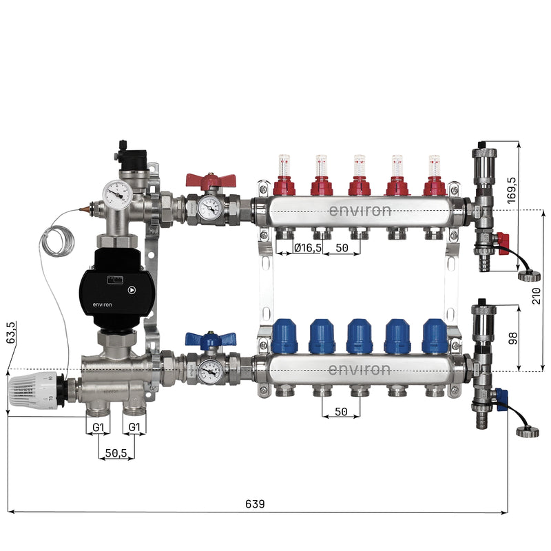 Kit de régulation à valeur fixe M059 avec pompe à haut rendement EcoStar 25/6 et distributeur de circuit de chauffage et accessoires