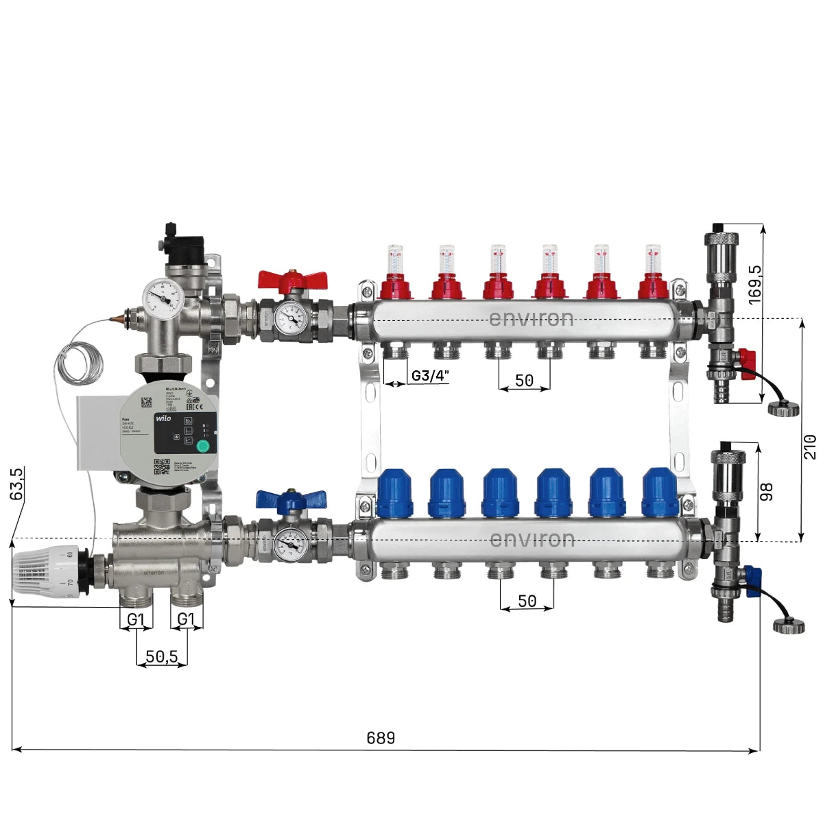 Fixed value control set M059 with EcoStar 25/6 high-efficiency pump and heating circuit distributor and accessories