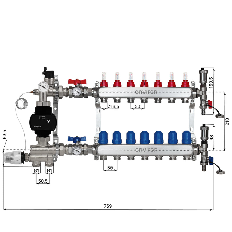 Kit de régulation à valeur fixe M059 avec pompe à haut rendement EcoStar 25/6 et distributeur de circuit de chauffage et accessoires