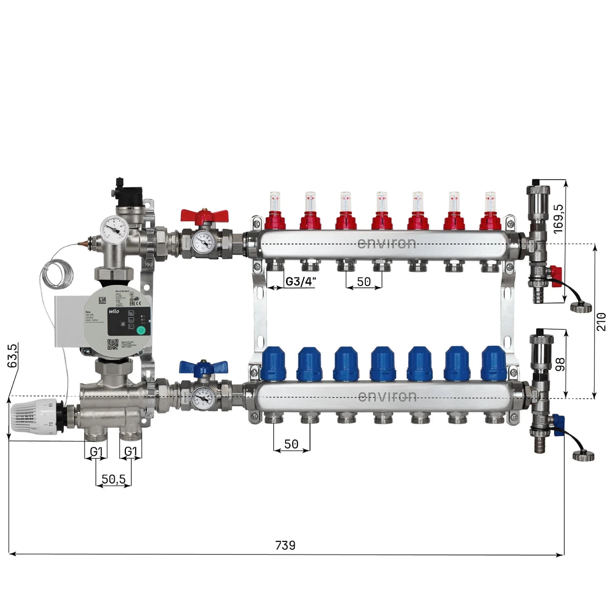 Fixed value control set M059 with EcoStar 25/6 high-efficiency pump and heating circuit distributor and accessories