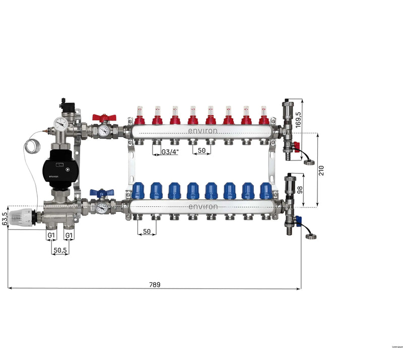 Kit de régulation à valeur fixe M059 avec pompe à haut rendement EcoStar 25/6 et distributeur de circuit de chauffage et accessoires