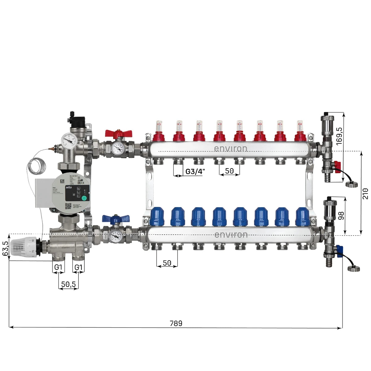 Fixed value control set M059 with EcoStar 25/6 high-efficiency pump and heating circuit distributor and accessories