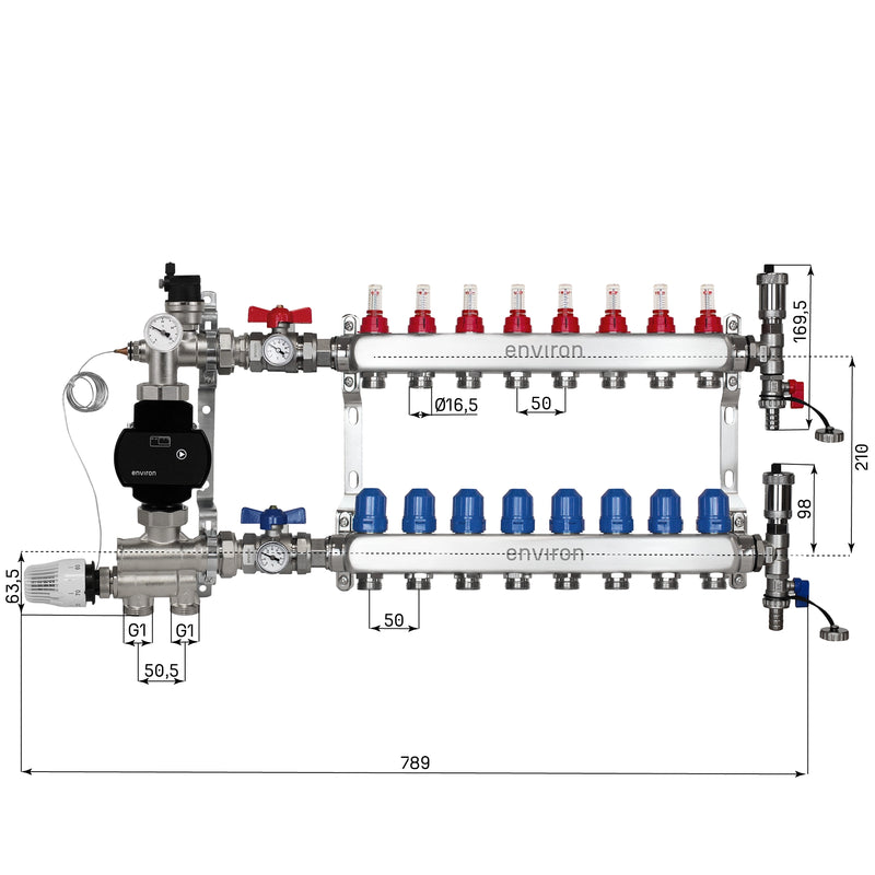 Kit de régulation à valeur fixe M059 avec pompe à haut rendement EcoStar 25/6 et distributeur de circuit de chauffage et accessoires
