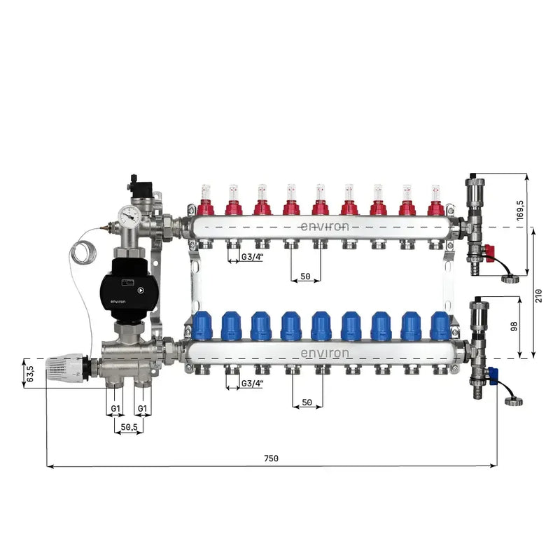 Kit de régulation à valeur fixe M059 avec pompe à haut rendement EcoStar 25/6 et distributeur de circuit de chauffage et accessoires