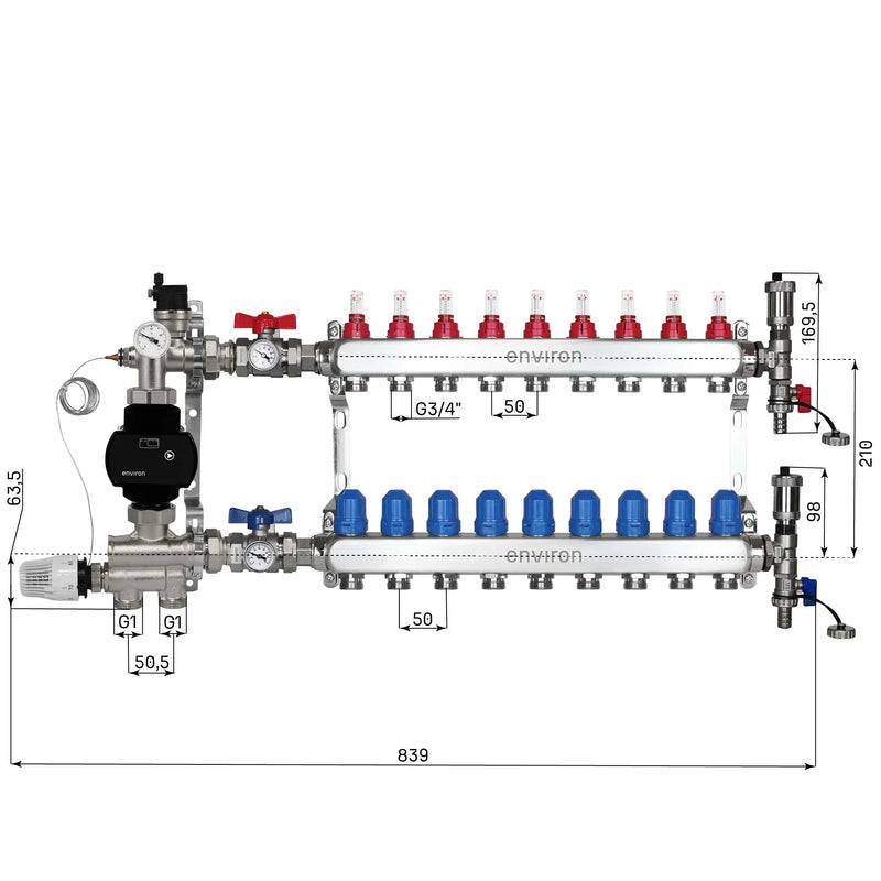 Kit de régulation à valeur fixe M059 avec pompe à haut rendement EcoStar 25/6 et distributeur de circuit de chauffage et accessoires