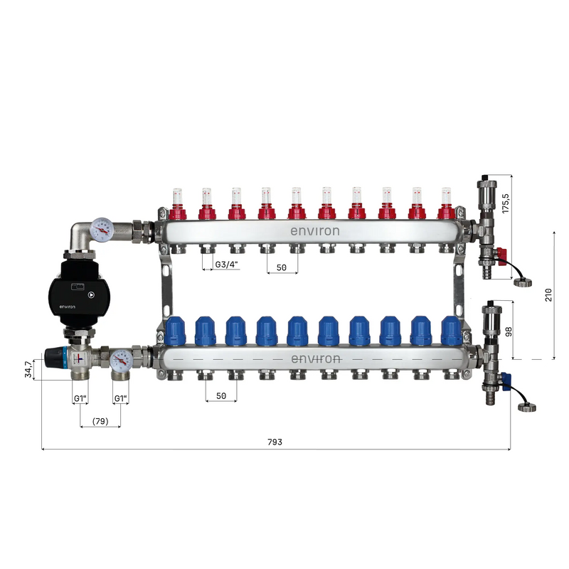 Fixed value control set M058 with EcoStar 25/6 high-efficiency pump and heating circuit distributor and accessories