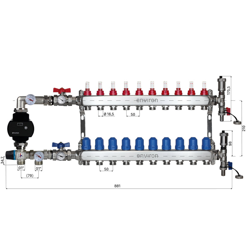 Fixed value control set M058 with EcoStar 25/6 high-efficiency pump and heating circuit distributor and accessories