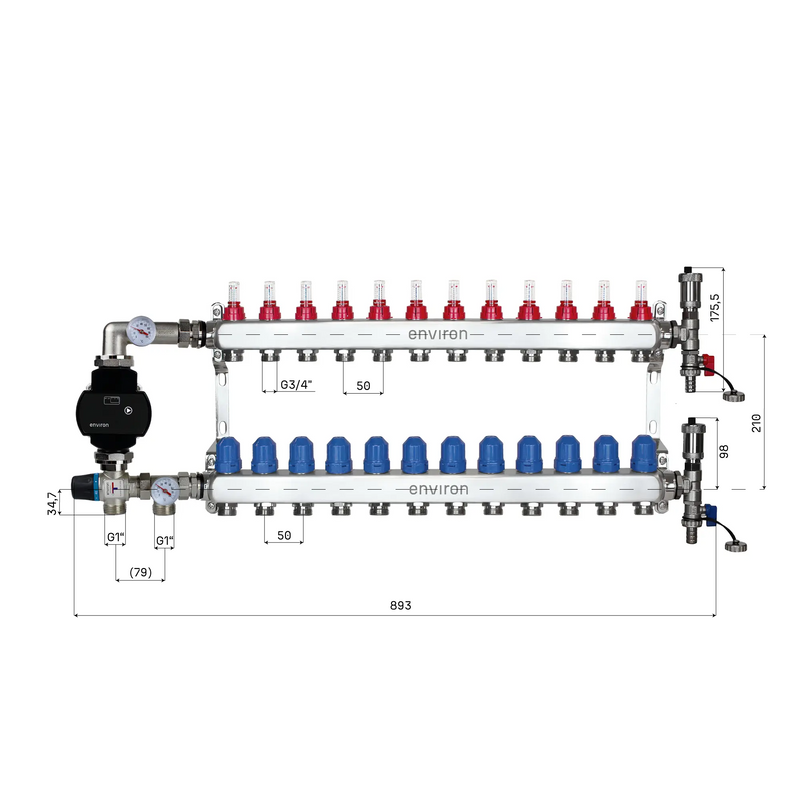 Fixed value control set M058 with EcoStar 25/6 high-efficiency pump and heating circuit distributor and accessories