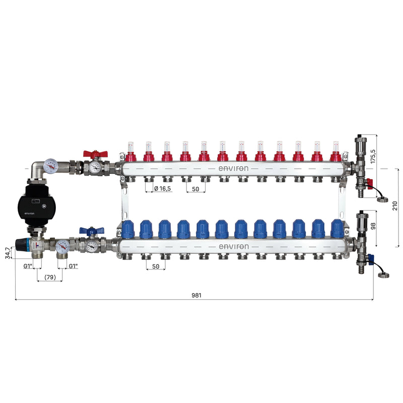 Fixed value control set M058 with EcoStar 25/6 high-efficiency pump and heating circuit distributor and accessories