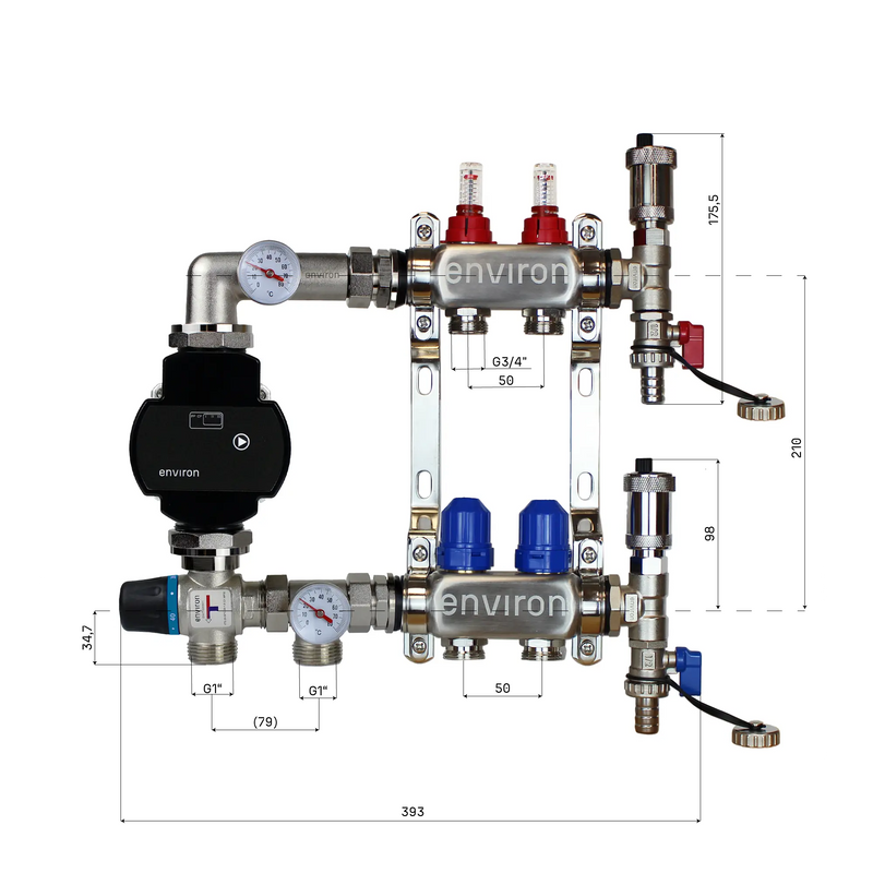 Fixed value control set M058 with EcoStar 25/6 high-efficiency pump and heating circuit distributor and accessories