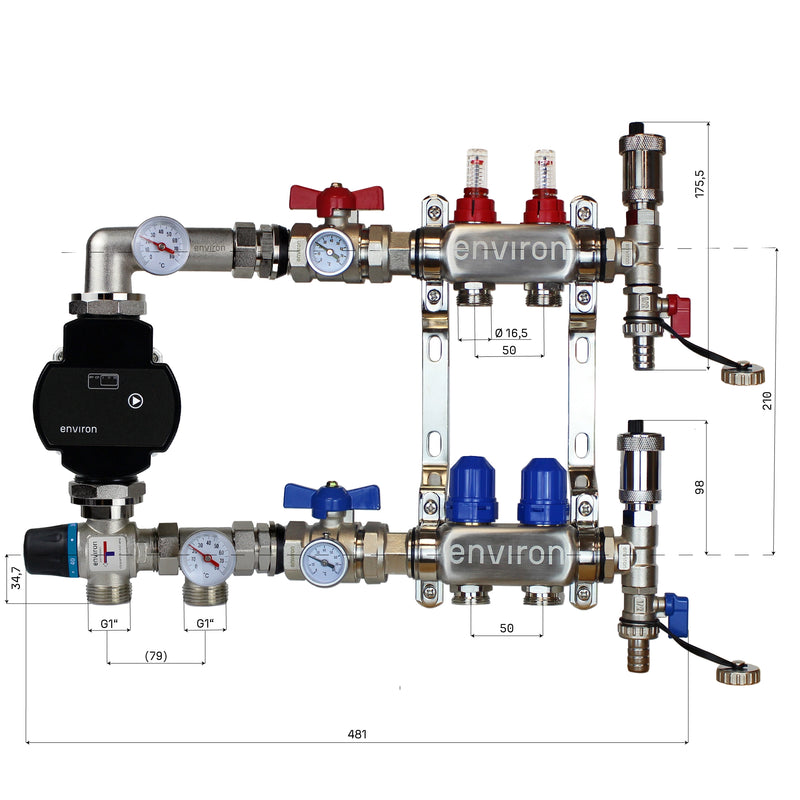 Fixed value control set M058 with EcoStar 25/6 high-efficiency pump and heating circuit distributor and accessories