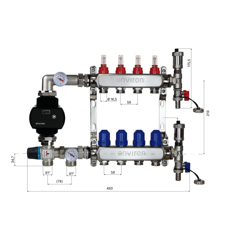 Fixed value control set M058 with EcoStar 25/6 high-efficiency pump and heating circuit distributor and accessories