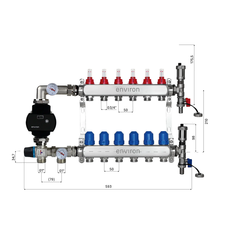 Fixed value control set M058 with EcoStar 25/6 high-efficiency pump and heating circuit distributor and accessories