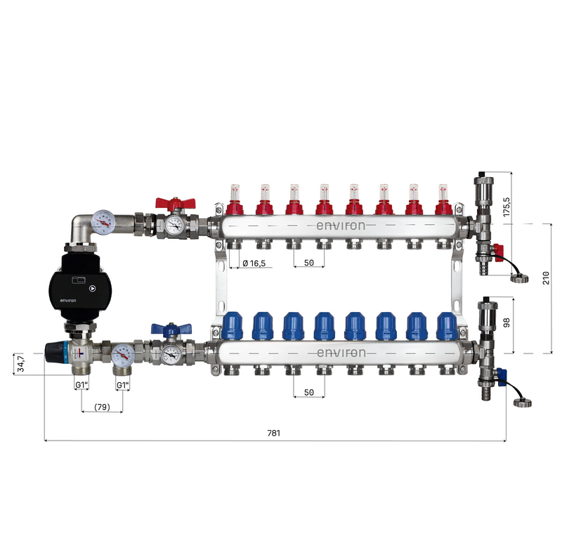 Fixed value control set M058 with EcoStar 25/6 high-efficiency pump and heating circuit distributor and accessories
