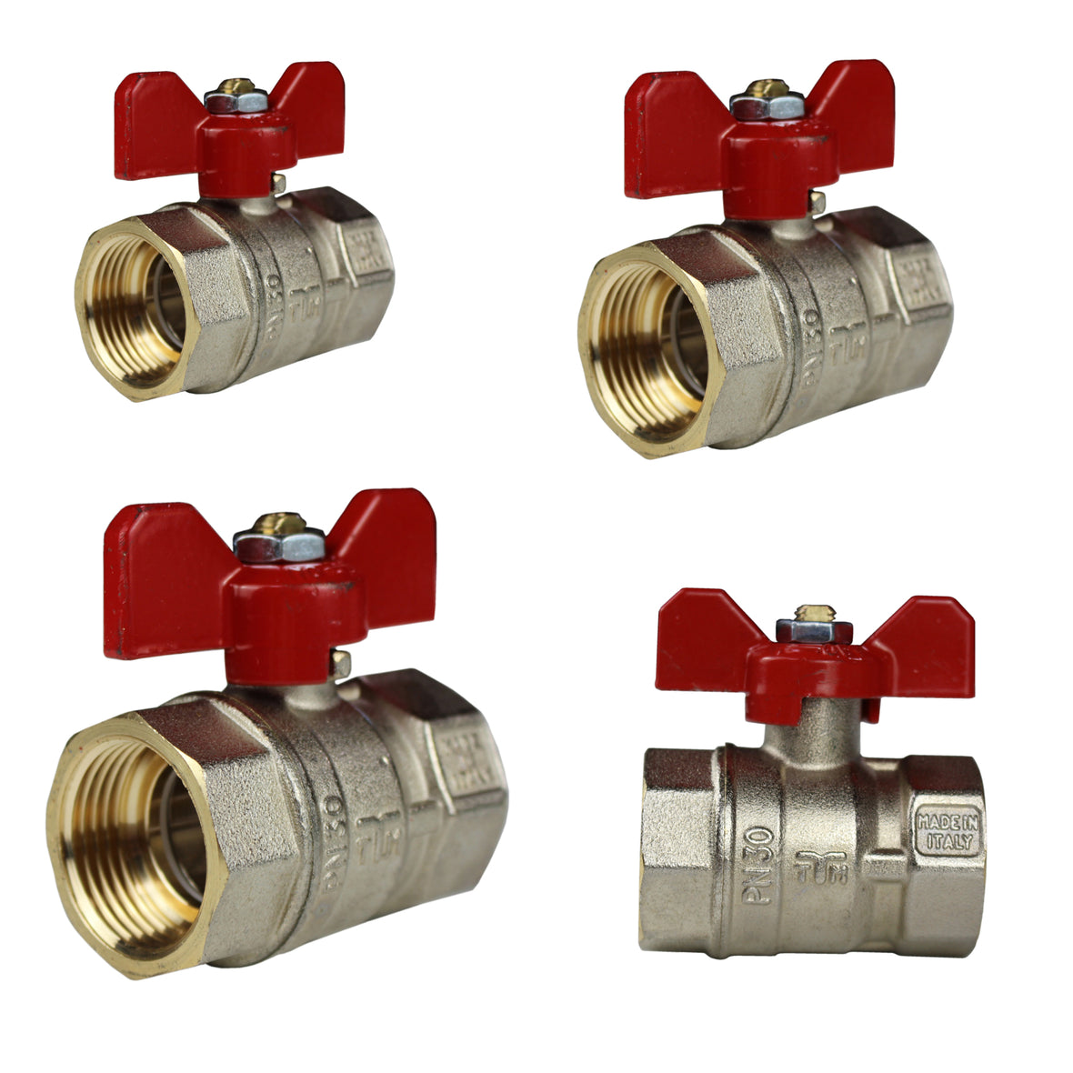 Brass ball valve IG x IG wing handle red various sizes