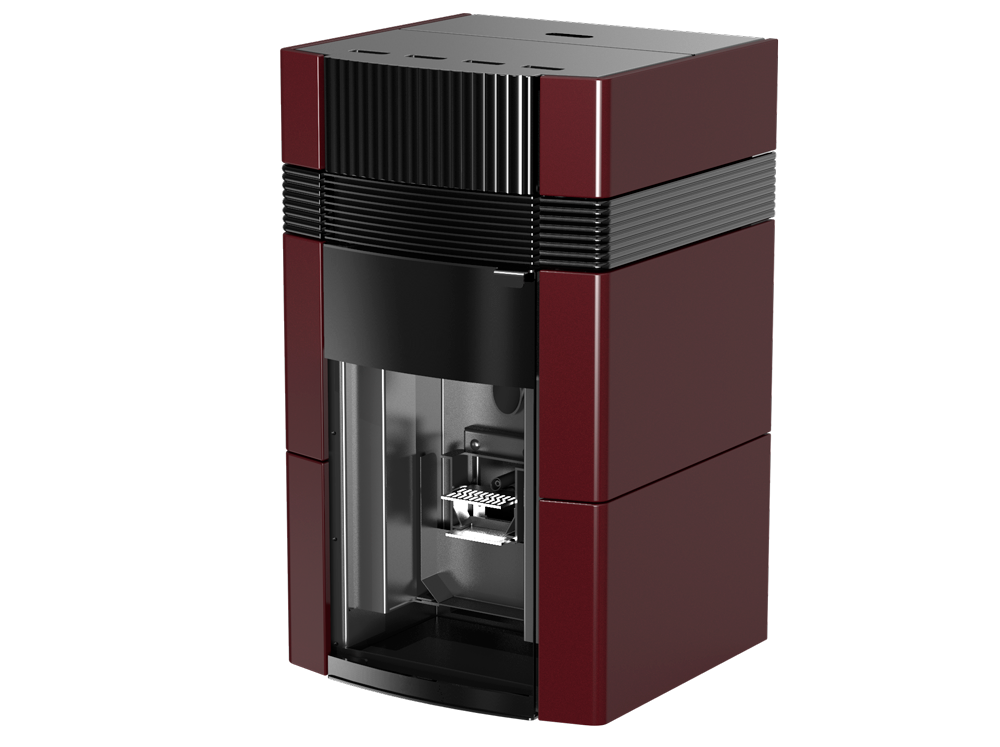 A++ Woody wasserführender Pelletofen 24 kW mit Bordeaux roter Keramikverkleidung