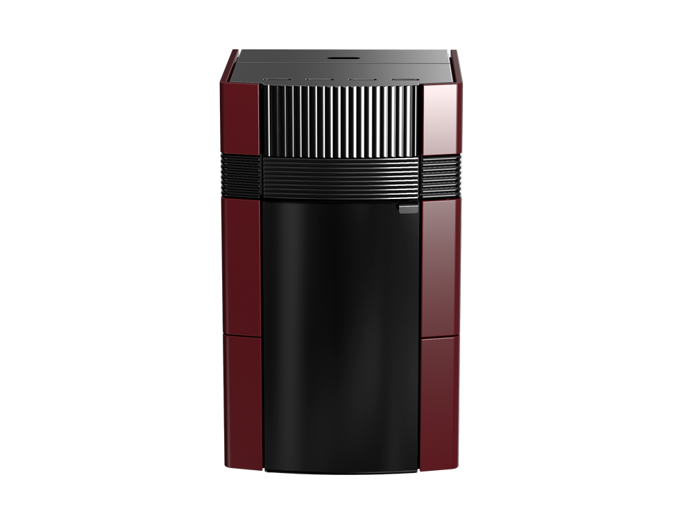 A++ Woody wasserführender Pelletofen 24 kW mit Bordeaux roter Keramikverkleidung