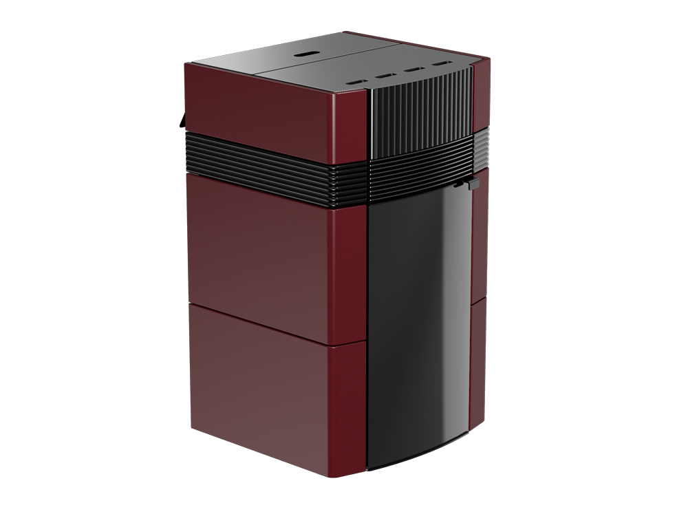 A++ Woody wasserführender Pelletofen 24 kW mit Bordeaux roter Keramikverkleidung