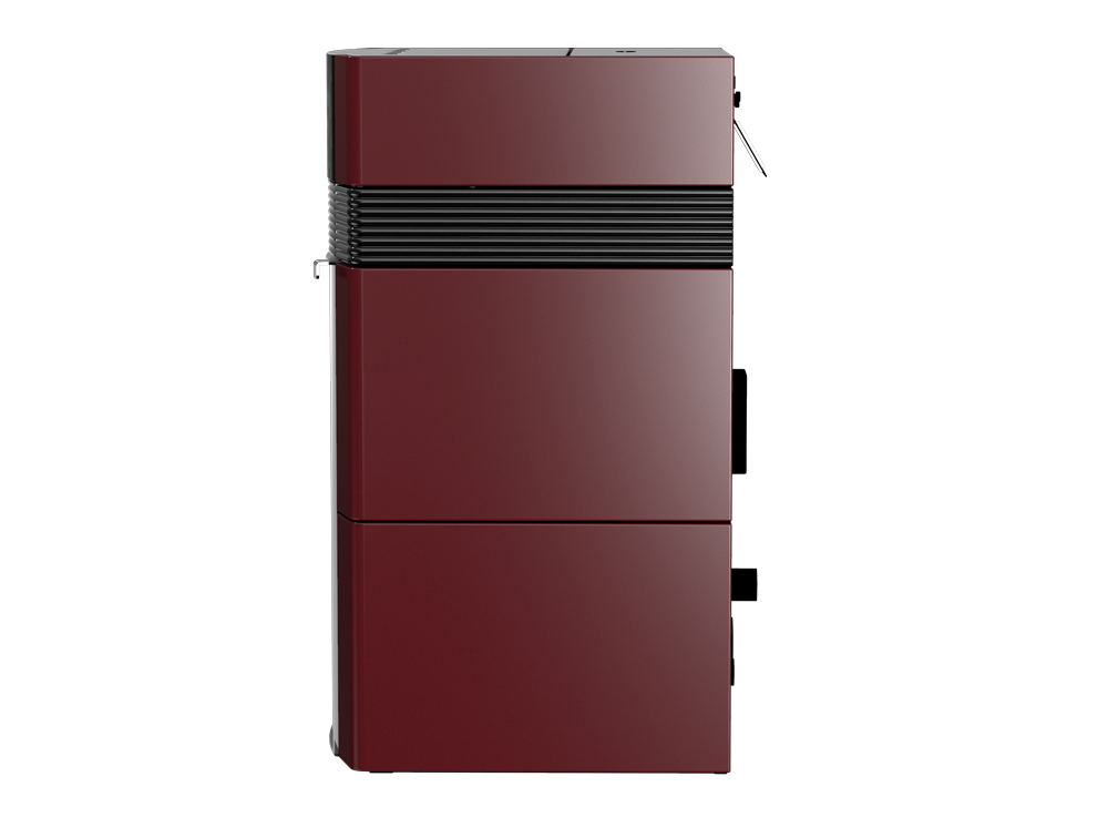 A++ Woody wasserführender Pelletofen 24 kW mit Bordeaux roter Keramikverkleidung